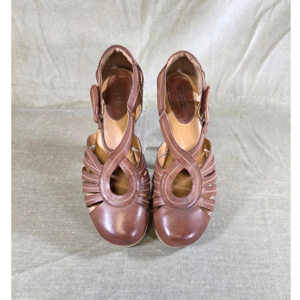 Softspots Sally Womens Brown Leather T-Strap Wedge Huarache Sandals 9.5W 7330000